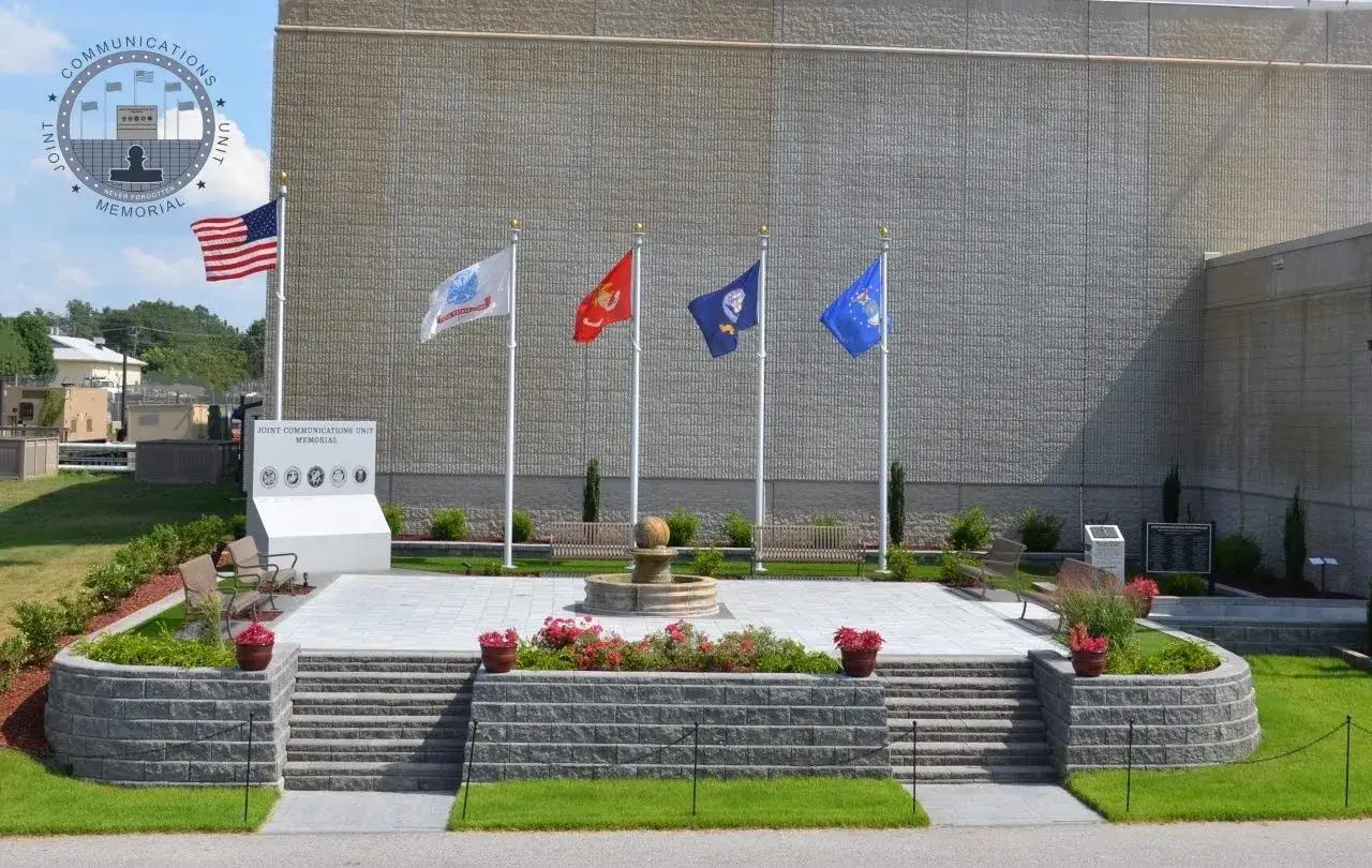 The Joint Communications Unit memorial and flags
